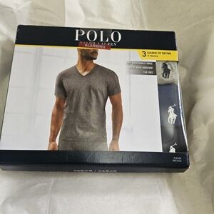 Polo by Ralph Lauren Men's Short Sleeve V-Neck Tee Pack - Gray, Navy, Black
